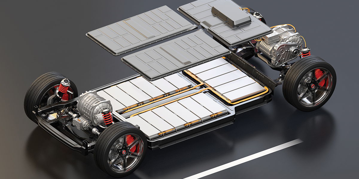 Explode,View,Of,Electric,Vehicle,Chassis,Equipped,With,Battery,Pack